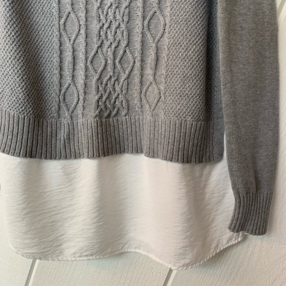 Two by Vince Camuto Layered Sweater cable knit gray white size M winter fall - Picture 4 of 12
